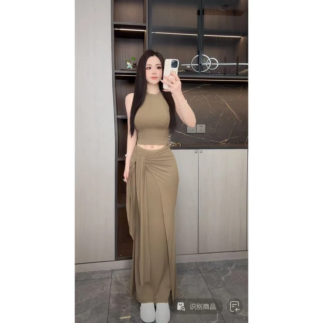 曼曼【曼妙腰臀~】镂空无袖上衣开衫包臀屁帘半身裙三件套装女