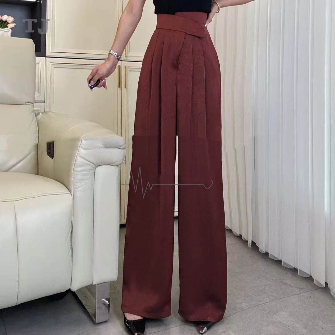 D013阔腿裤夏季西装高腰直筒黑色春季街头风休闲裤纯色