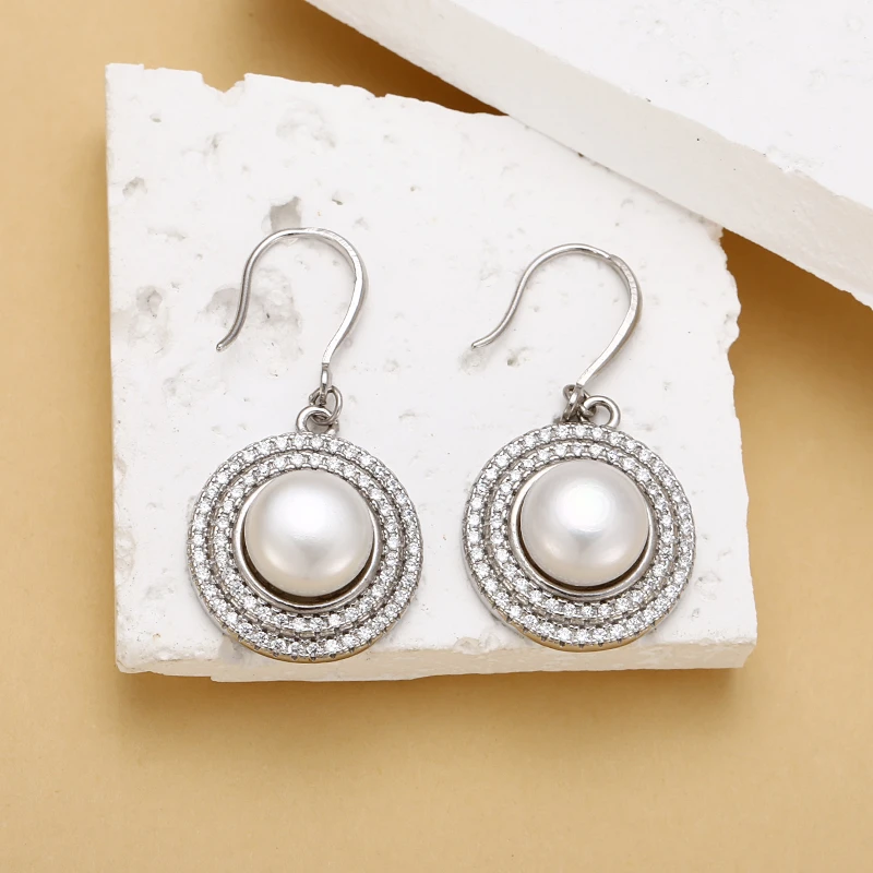 925银耳饰 小众气质满钻白圆珠耳饰