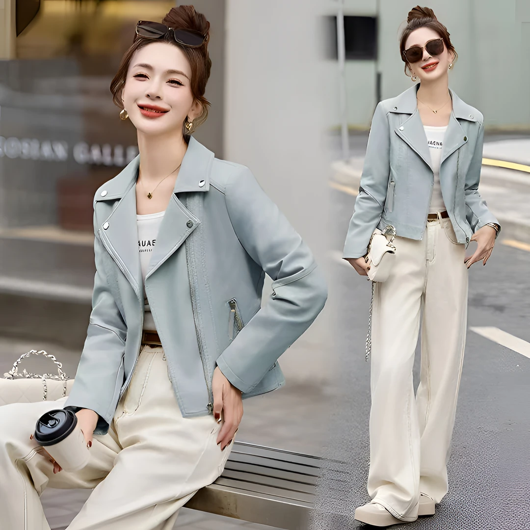 皮衣外套女冬季新款短款女士潮流百搭皮夹克外套拉链休闲时尚fan