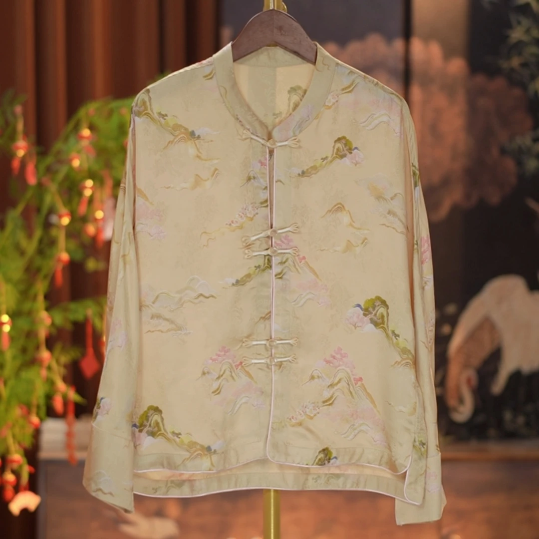 《山月黄-外套》2025新中式国风提花女士外套