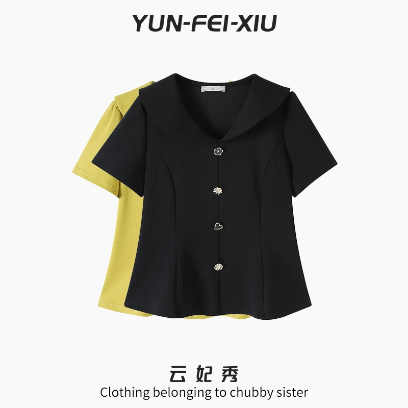 云妃秀大码女装T恤上衣休闲气质胖妹妹显瘦宽松减龄百搭夏季68519