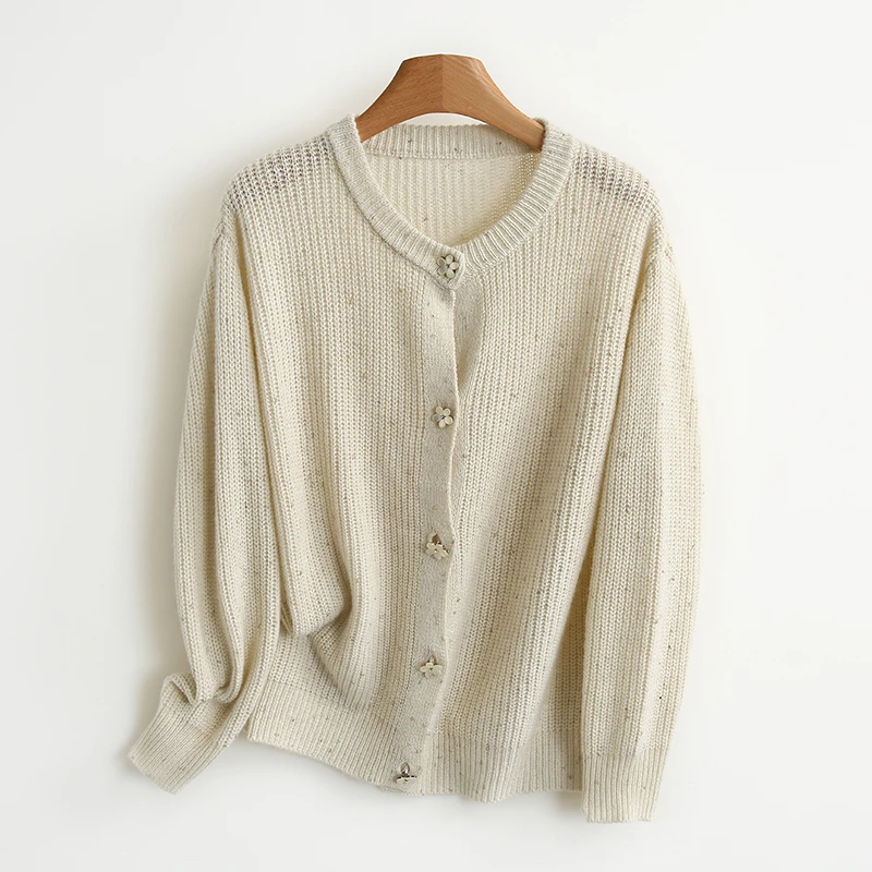 【伍莎-自营】加圆领宽松粗针毛衣外套#UPY48U028