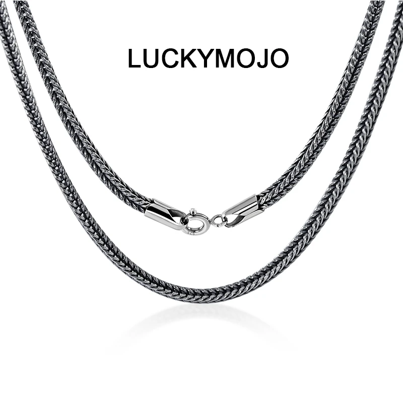 LUCKYMOJO 链子925银 百搭素款男士复古小众方棱项链潮流时尚