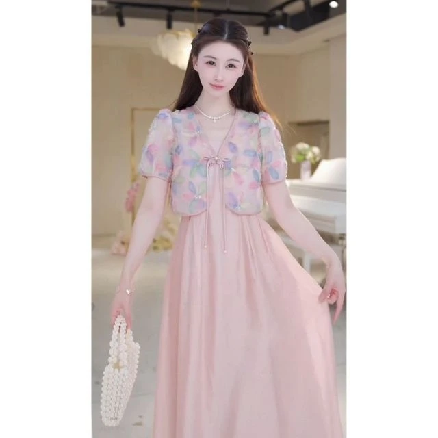 新中式轻国风套装女夏季新款设计感短款外披吊带连衣裙时尚两件套