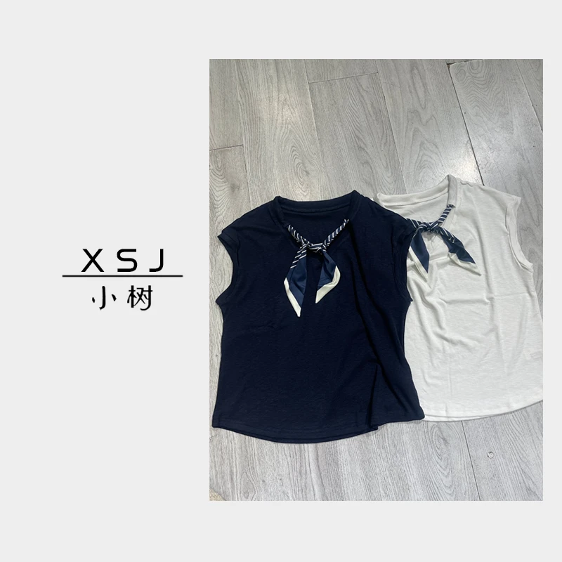 小树家「Xiao Shu」丝带款百搭短袖上衣T恤