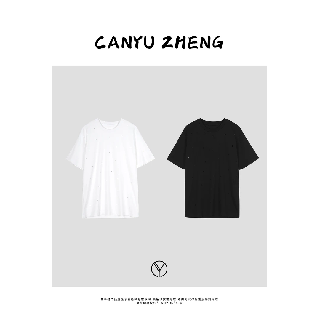 CANYU春夏新款“满天星”重工烫钻 宽松圆领短袖T恤