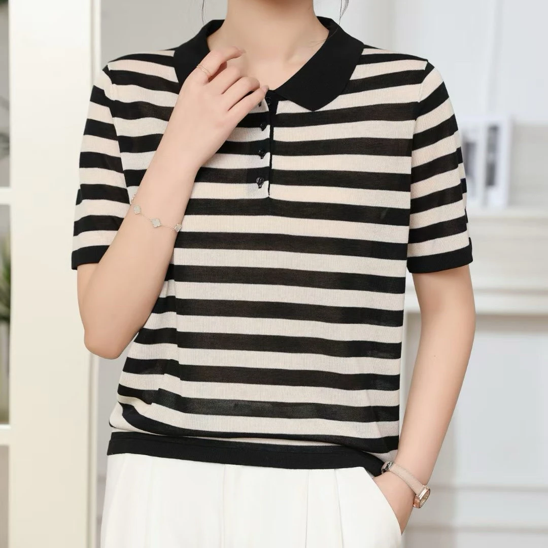 夏季条纹撞色针织衫QFS 2923