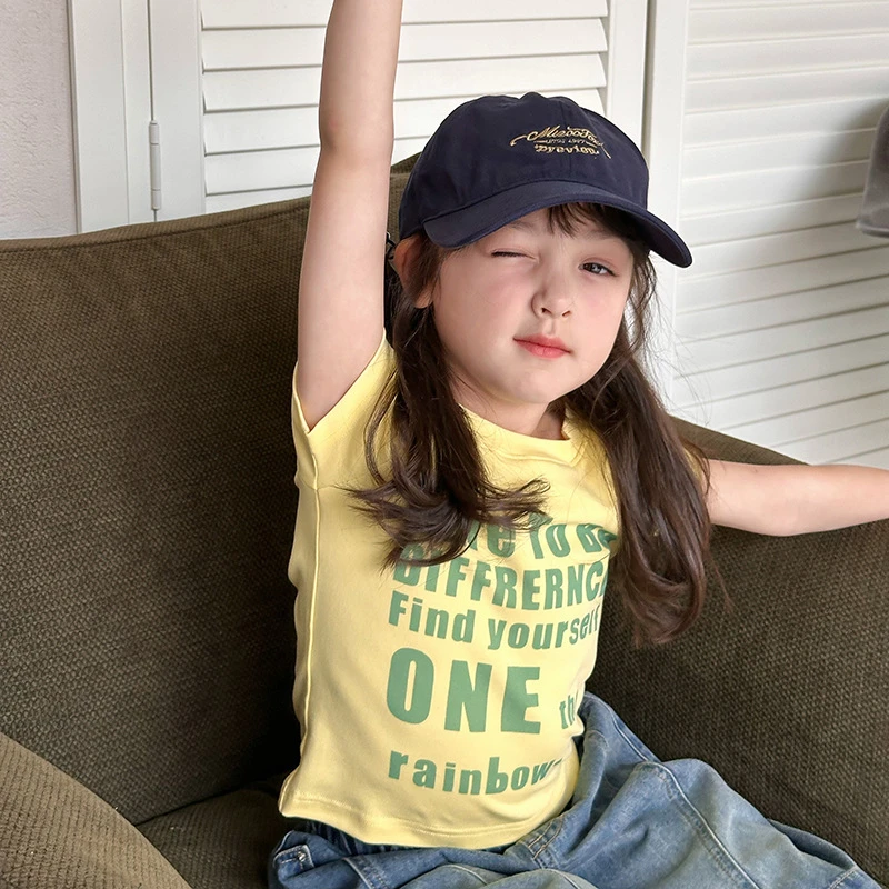 【现货】儿童夏款洋气街头风辣妹短袖女童字母修身T恤打底衫25E001