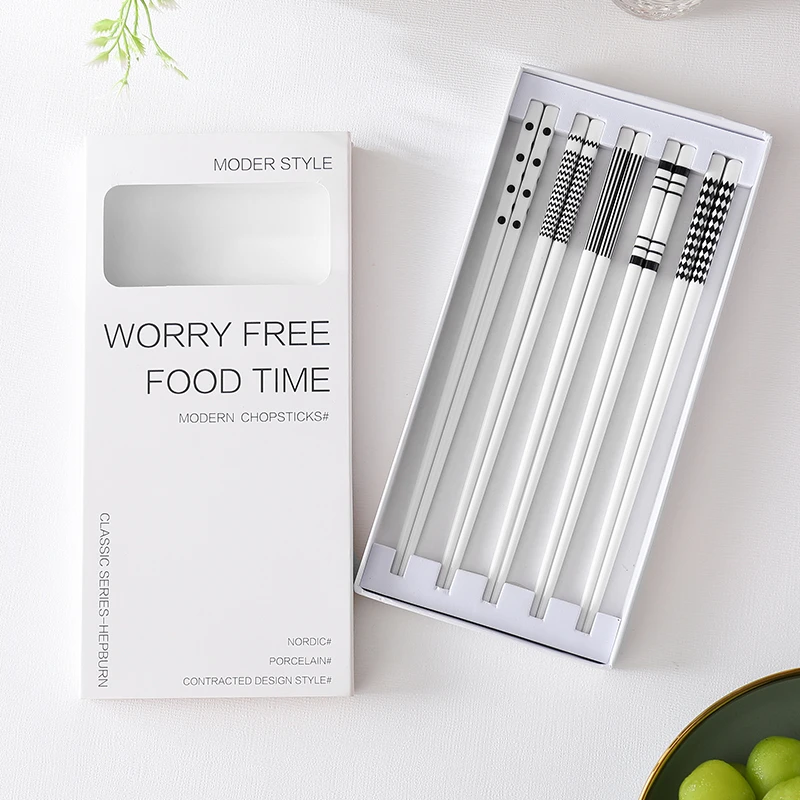 炊大皇赫本陶瓷筷5双装