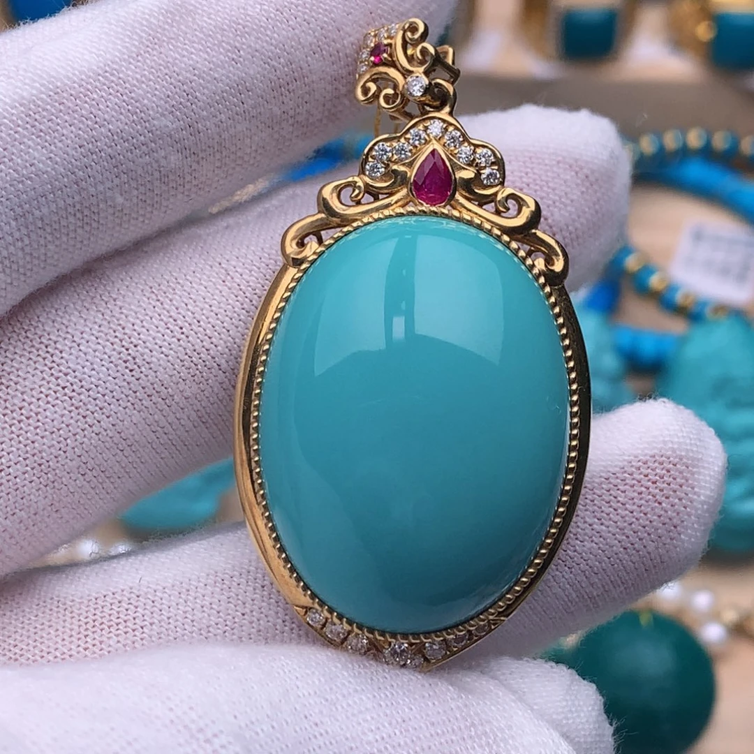 绿松石18K金镶嵌珠宝奇石