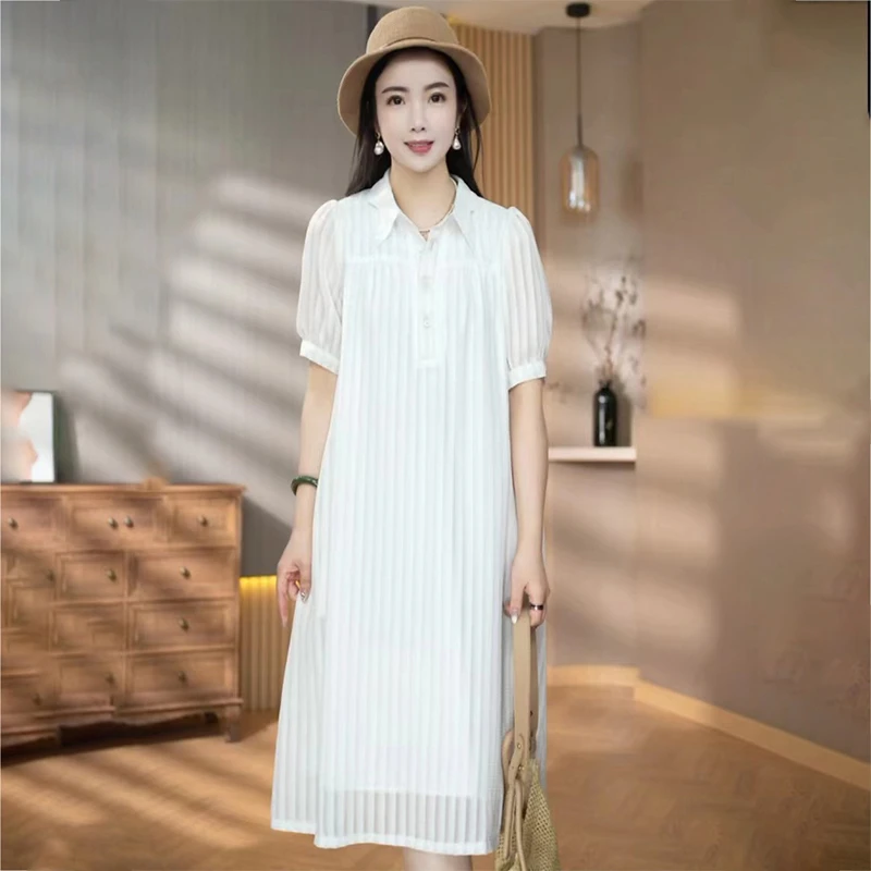 时尚宽松连衣裙女夏季2025新款高端潮流宽松大气显瘦法式纯色裙子