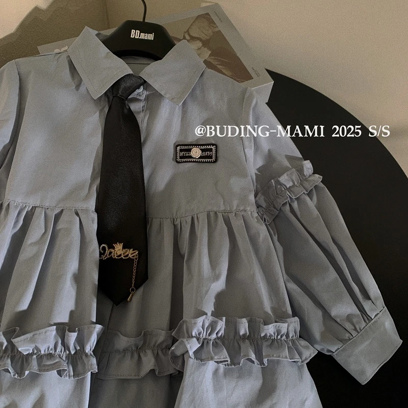 BD.M【氧气森林】女童春装木耳边连衣裙送领带2025新款儿童裙子