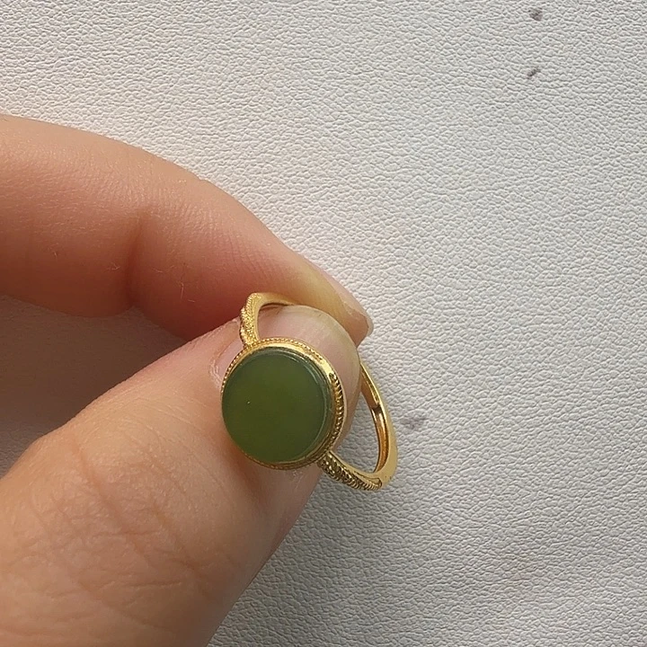 和田玉银S925镀金镶嵌戒指