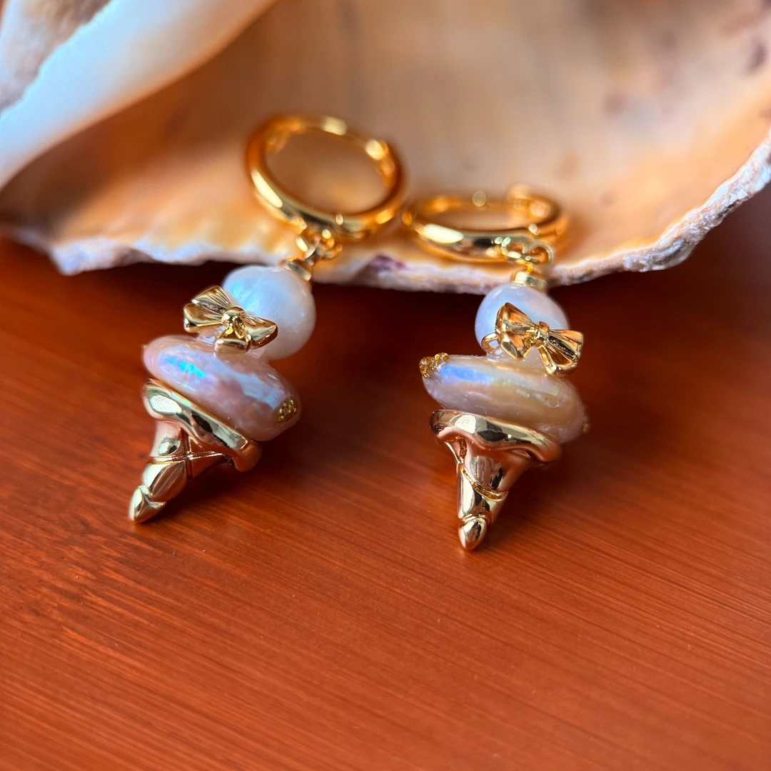 铜合金仿珍珠耳饰 s925银针轻奢可爱爱意甜筒耳环