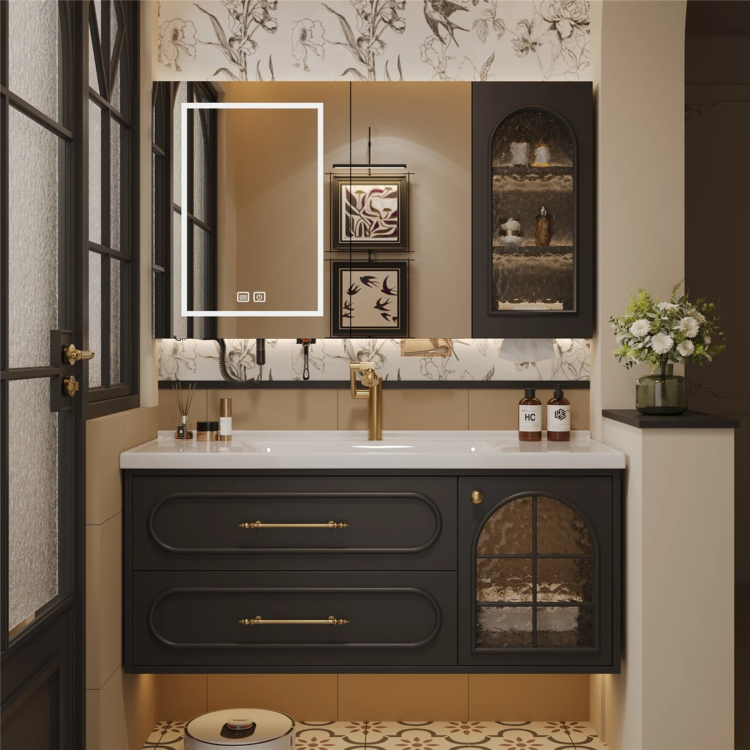 法尼莫兰ENF实木轻法式轻奢陶瓷一体盆卫生间浴室柜组合洗脸台