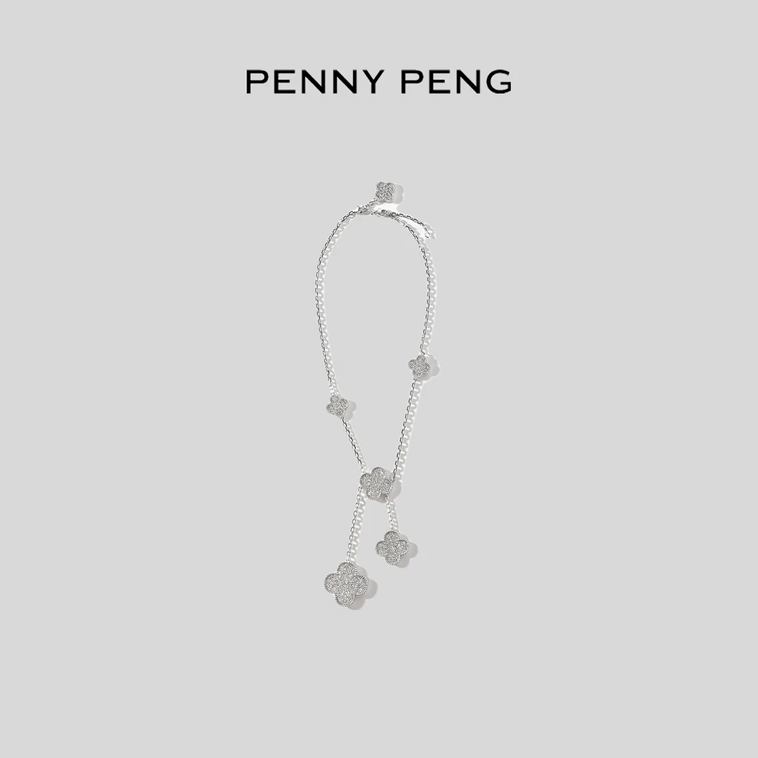 铜合金项链 PENNYPENG 满钻6花项链 轻奢时尚百搭法式女素款坠链