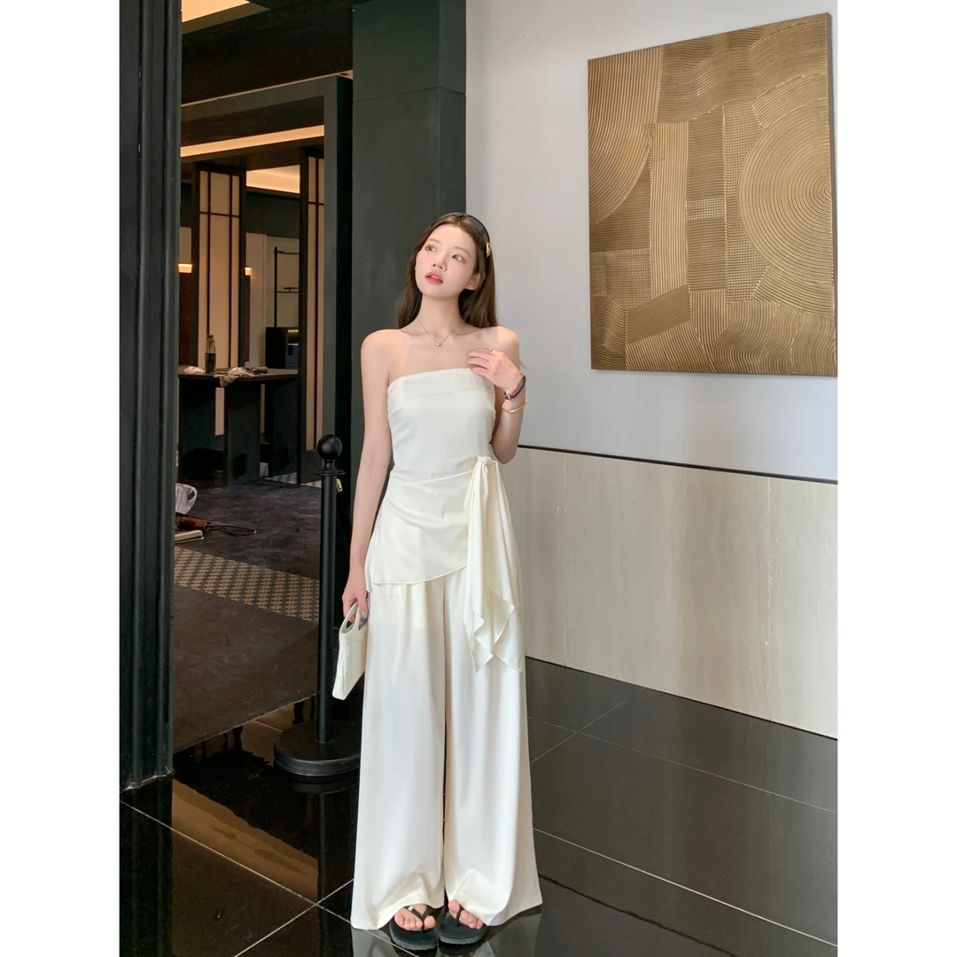 【米兰假日】一字肩抹胸上衣女夏休闲阔腿裤两件套装穿搭