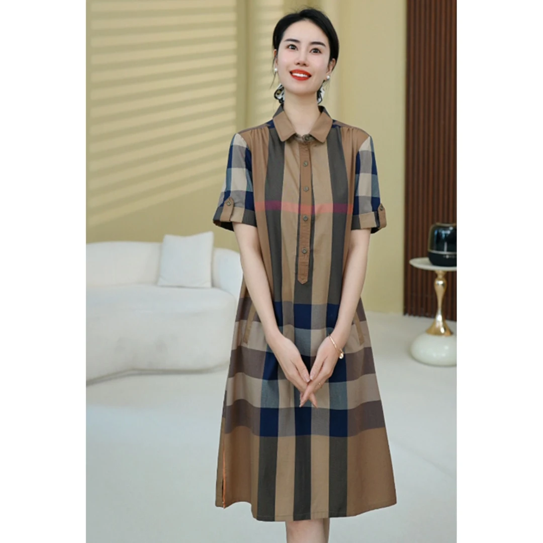 北桔2025春夏新款韩版时尚气质休闲百搭宽松显瘦格子连衣裙女2788