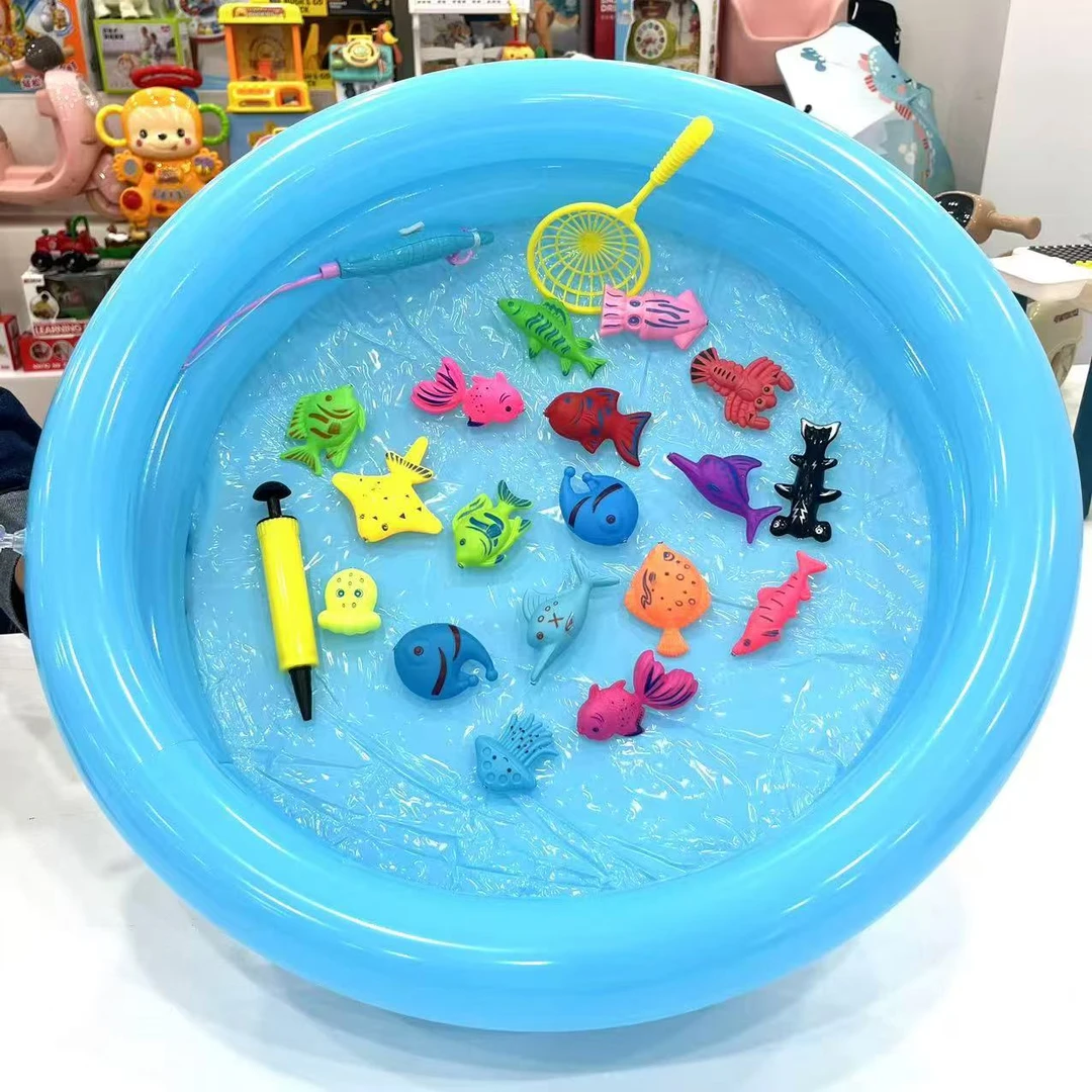 22件钓鱼玩具池套装磁性18鱼1竿1捞鱼过家家家用戏水池子儿童节