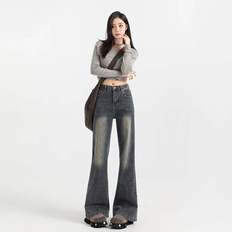 复古做旧微喇牛仔裤女2025春夏新款高腰显瘦马蹄拖地喇叭裤春秋