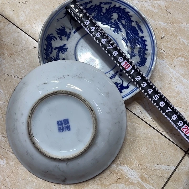 陶摆件2个14厘米龙纹叠