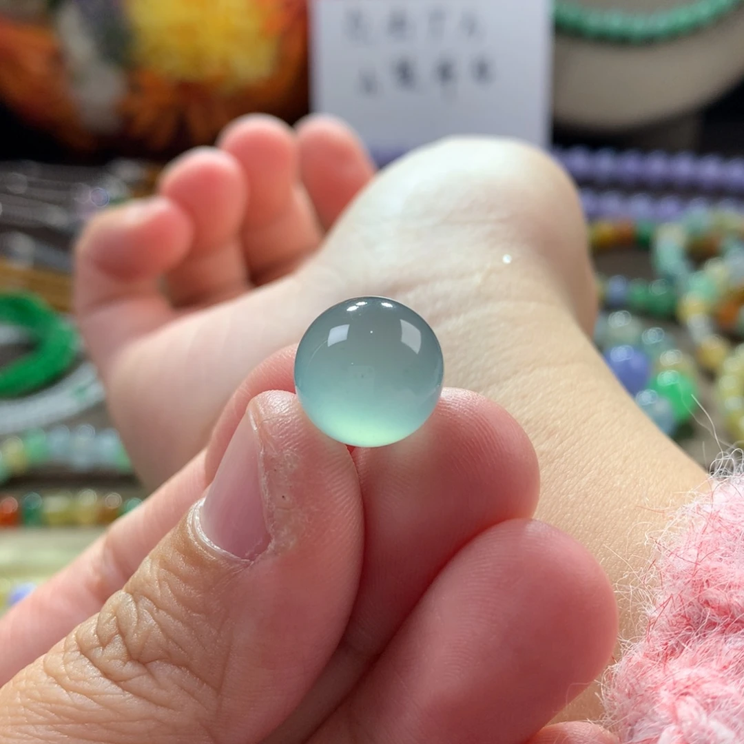 翡翠手链未镶嵌?****a冰胶果冻湖水蓝单珠卡13