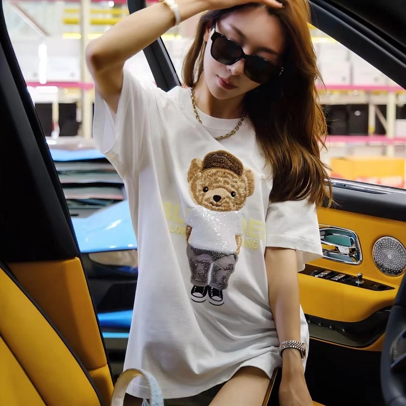 【2026】百搭重工刺绣小熊变色短袖T恤D3002