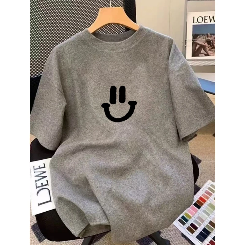 磨毛大版女t恤宽松遮屁股短袖新款中长款短袖t恤女洋气韩系上衣