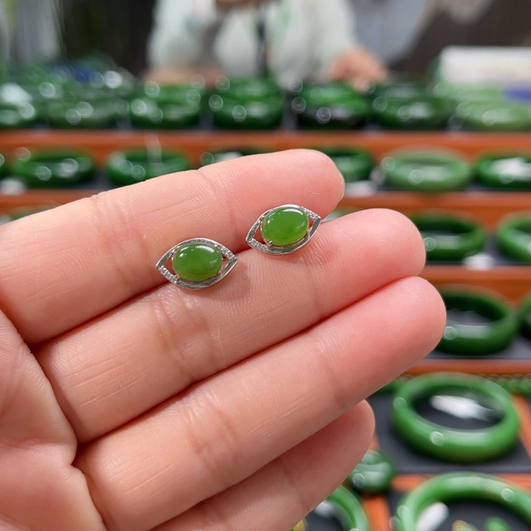 银S925镶嵌和田玉耳饰