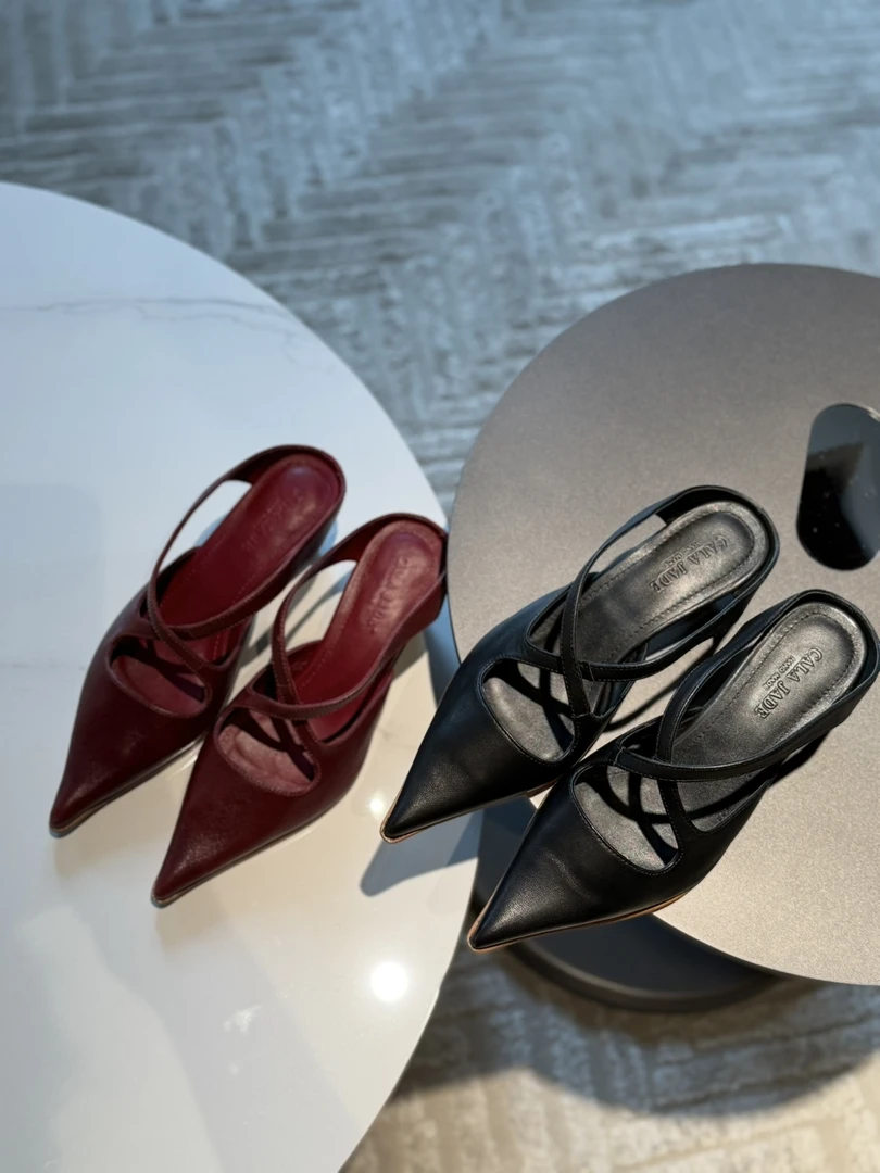 du家设计款｜植鞣缩纹羊皮 手工水洗 法式高跟鞋 尖头穆勒半拖鞋