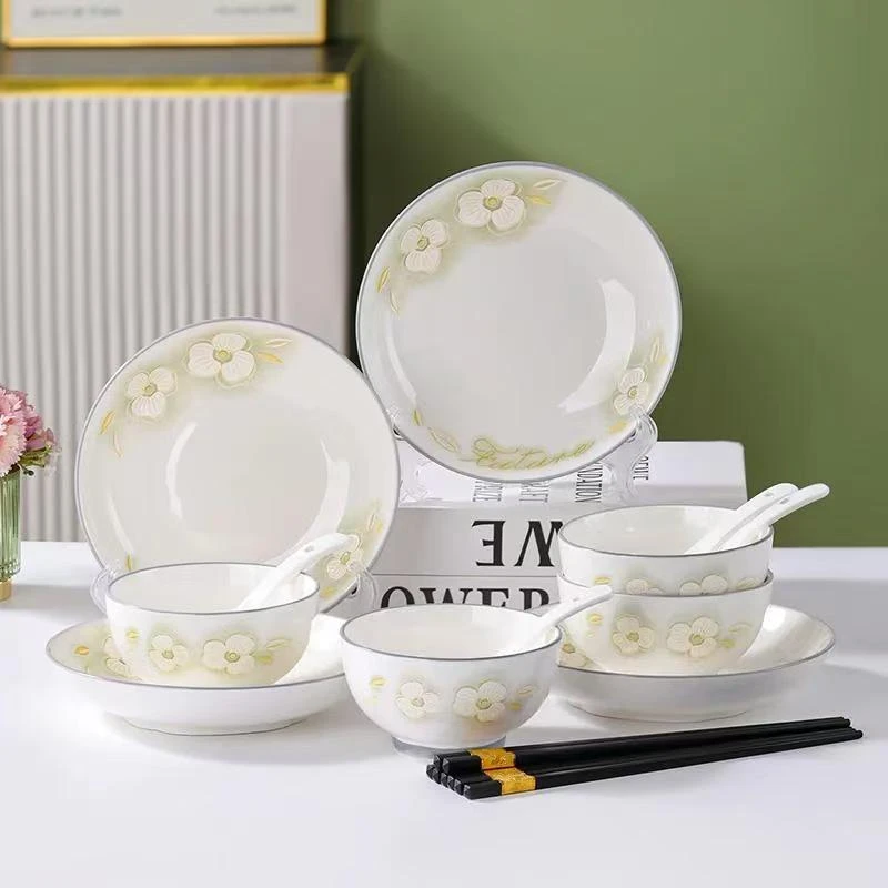 佳园黄金叶16件釉下彩碗盘套装吃饭碗圆盘加厚防烫陶瓷餐具