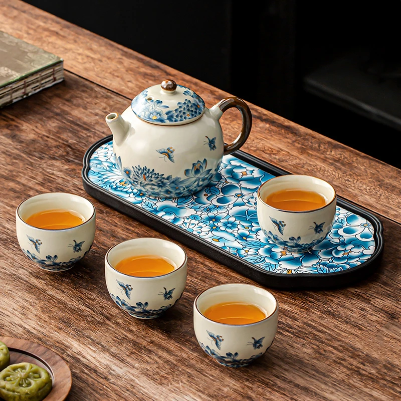 家用高级茶具复古汝窑喝茶器具冰裂纹功夫茶具套装客厅泡茶专用