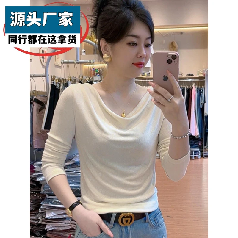 梵乐芬秋冬新款领长袖T恤女修身显瘦气质名媛打底衫上衣棉10