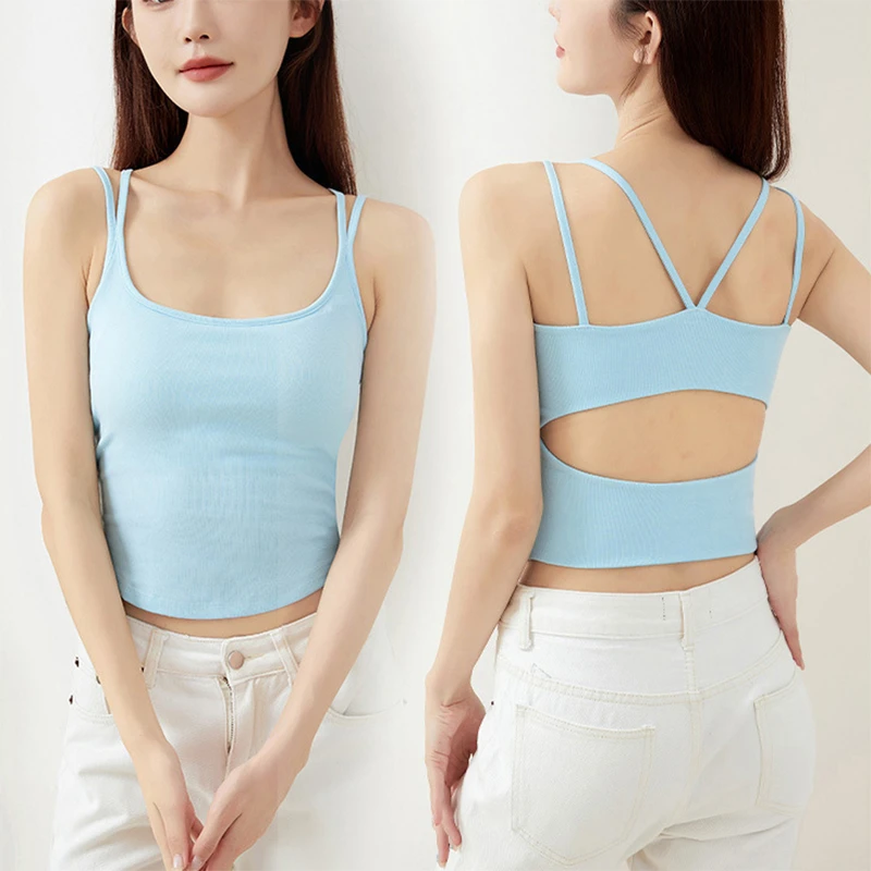 带胸垫吊带背心女夏季2025新款露背显瘦辣妹外穿内搭无袖修身上衣