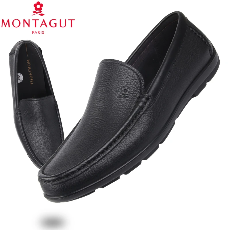 梦特娇男鞋2025春季新款商务休闲乐福鞋软皮软底轻便透气豆豆鞋男