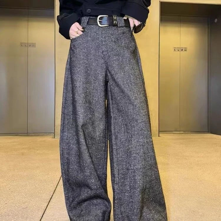 冬款加厚加绒阔腿裤显瘦针织时尚高腰宽松保暖冬季休闲百搭运动