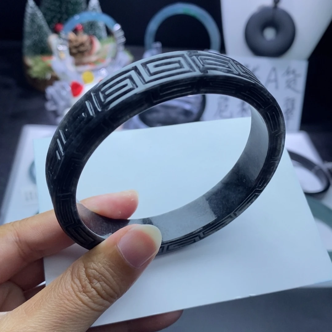 定制翡翠未镶嵌成品买断水墨回纹65