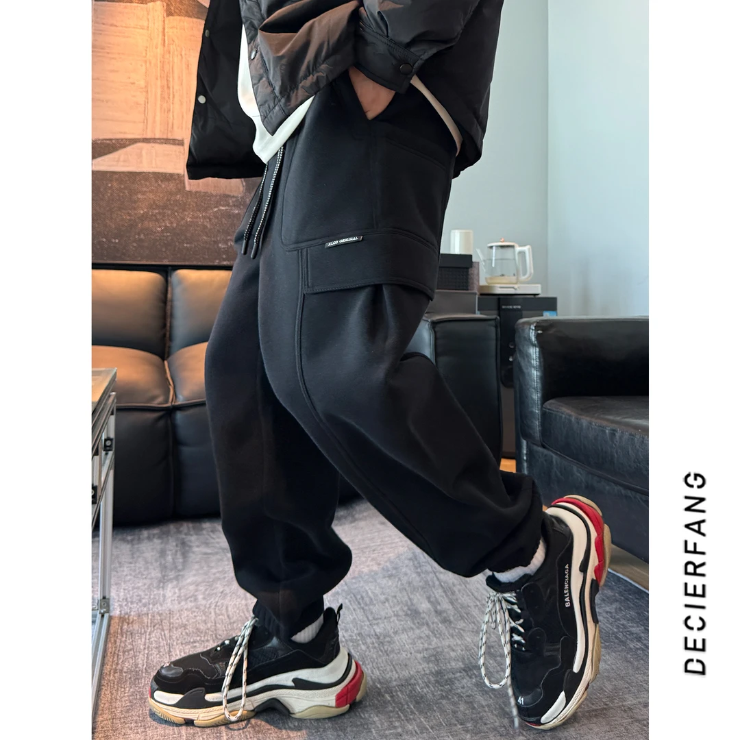 qc643休闲棉裤男束脚加绒宽松保暖韩版潮流2024秋冬运动休闲裤