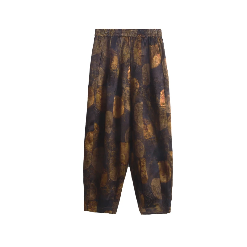 40姆米满桑提花重锻香云纱松紧腰重锻香云纱提花灯笼裤12572