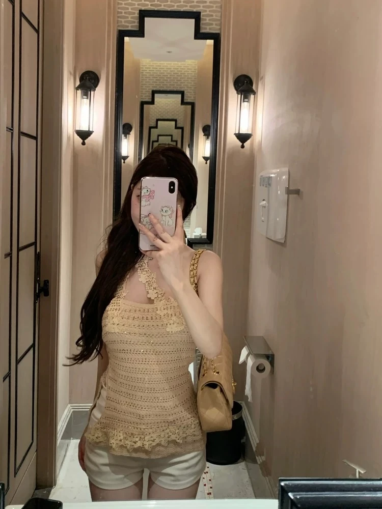 镂空吊带背心女夏季外穿纯欲无袖上衣露背高级感性感辣妹短款上衣