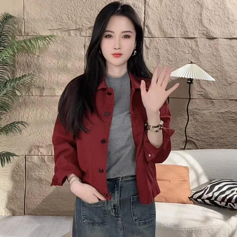 纯棉休闲宽松短款外套女2025年春秋季新款洋气显瘦减龄夹克上衣潮