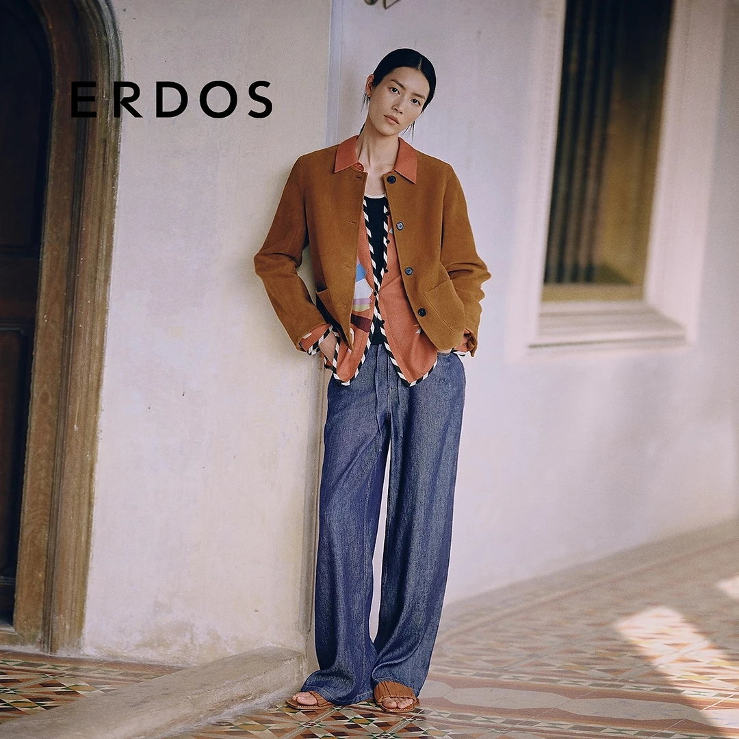 【定位印花羊绒衬衫】ERDOS 落日橙优雅气质宽松上衣春