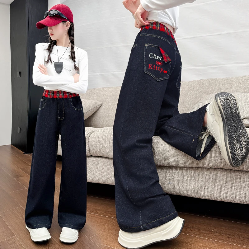 女童牛仔裤春秋款韩版宽松潮酷秋天女大童秋季阔腿裤秋装儿童裤子