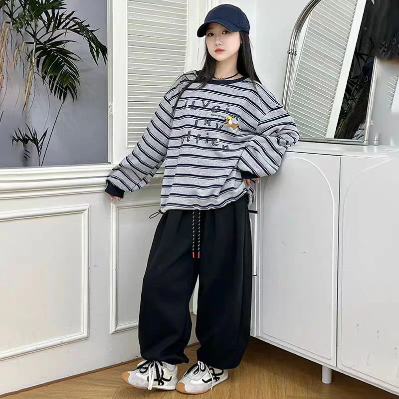 条纹女童秋冬韩系加绒卫衣