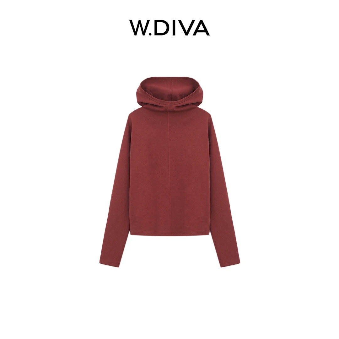 W.Diva【摩登】春季红色精致简约休闲显瘦百搭纯色连帽衫3TDM80040