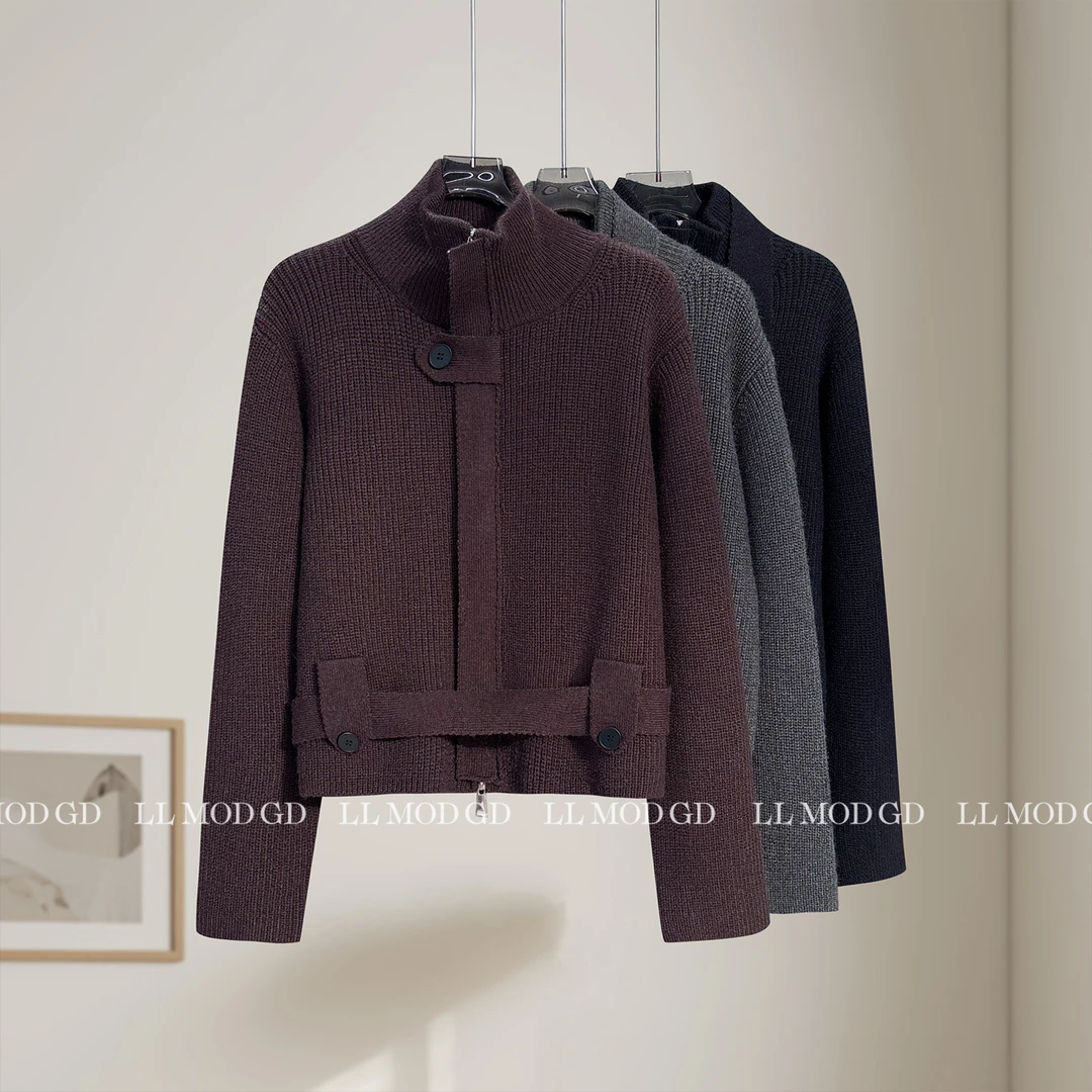 随“系”而安 秋冬高级感百搭显瘦绵羊毛拉链绑带开衫 YL-6200862