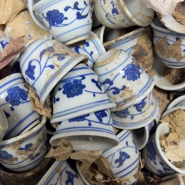 摆件陶6个芙蓉花酒杯