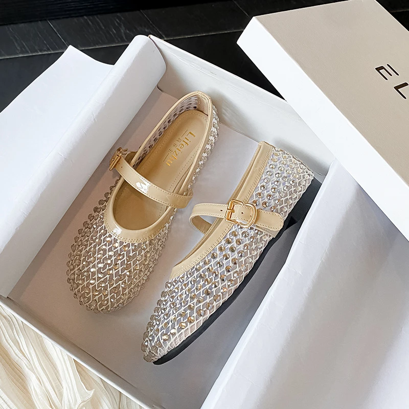 玛丽珍鞋女2025新款夏时尚百搭配裙子网纱水钻浅口单鞋大码41-43