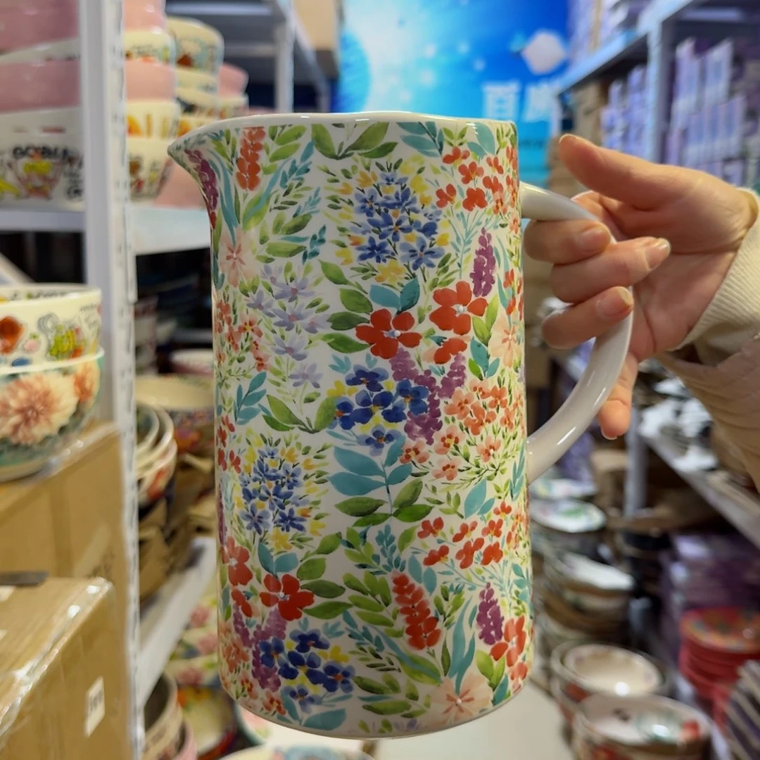 瓷片2000毫升百花齐放水壶一只